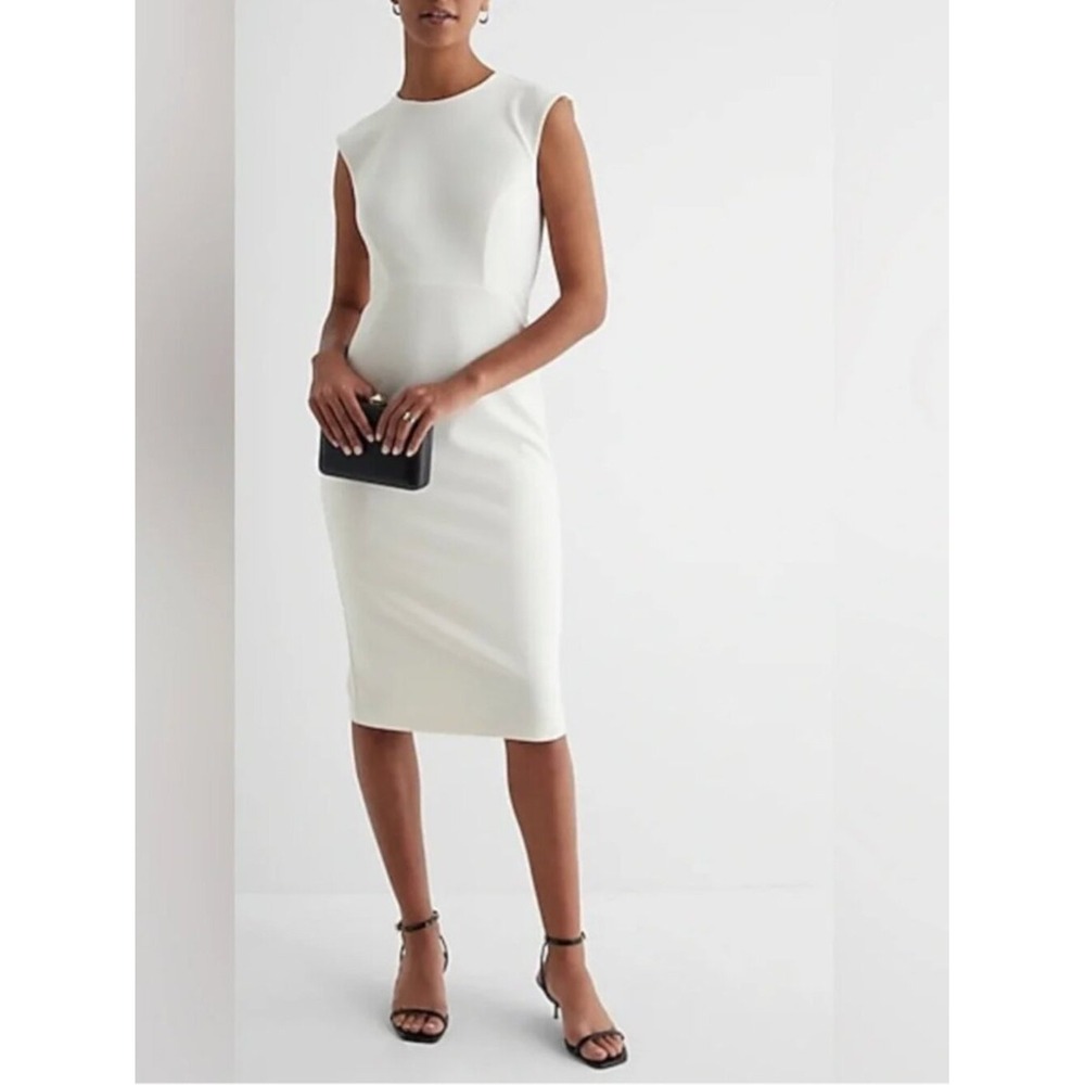 Express Crew Neck Cap Sleeve Back MIDI Sheath Dress Zipper Back Size Medium